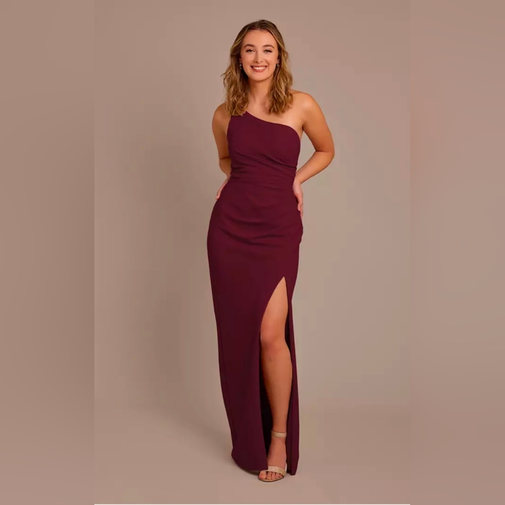 David's Bridal - One-Shoulder Burgundy Evening Gown - Size 16